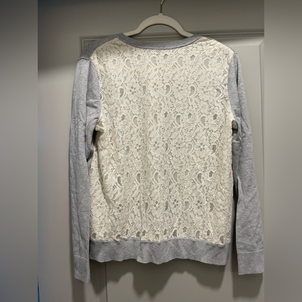 Banana Republic Light Gray V-Neck Sweater with Lace Details - Picture 4 of 5